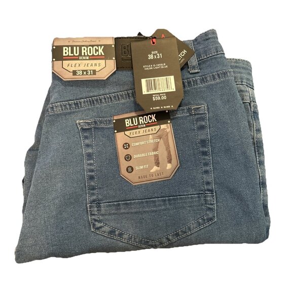 Men’s BLU ROCK DENIM FLEX JEANS - SIZE: 38 X 31 - Lt Blue MSRP $59.00 - Picture 1 of 7